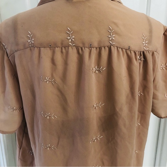 Vtg D.J. Women’s blouse Sz XL brown Floral print short sleeve sheer button USA - Picture 5 of 10